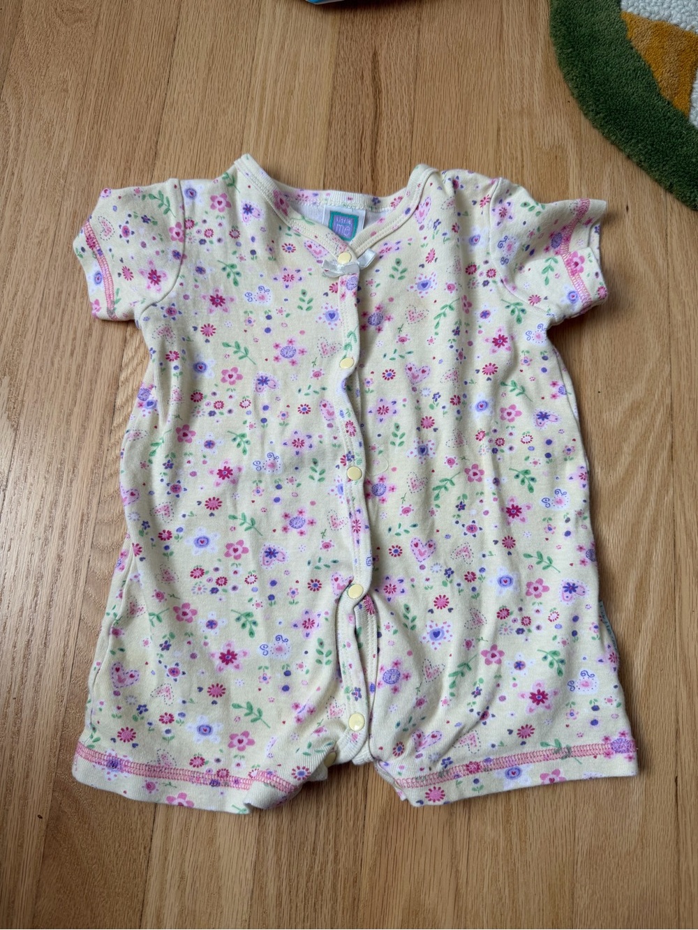 Vintage Little Me butter yellow floral cotton romper 9m